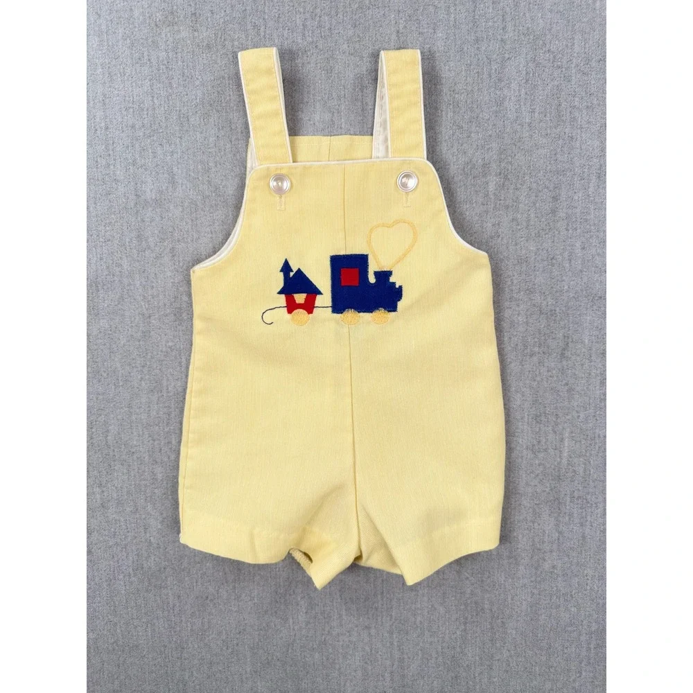 Toddle Tyke Vintage Yellow Corduroy Train Overalls Baby 6 Months Made in USA